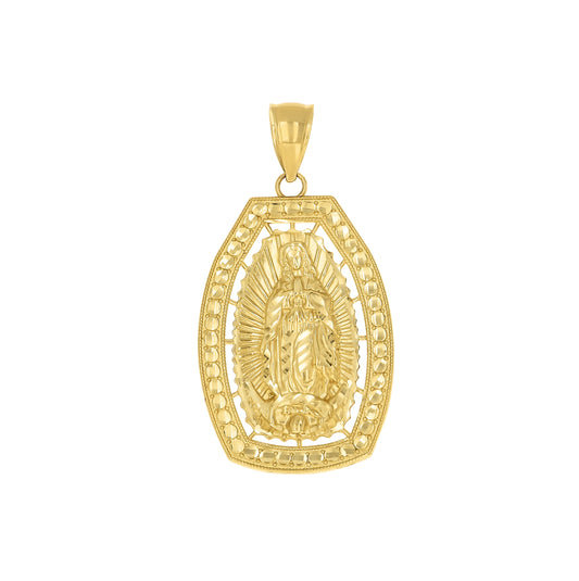 10K Yellow Gold Mens Guadalupe Religious Charm Pendant