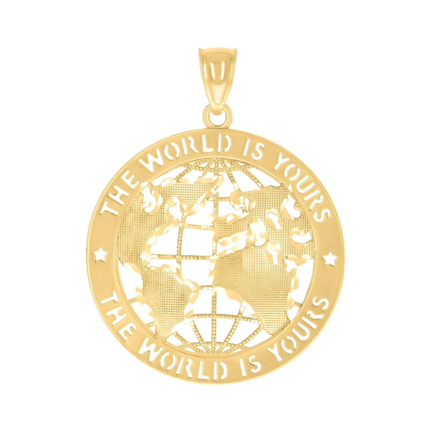 10K Yellow Gold Mens THE WORLD IS YOURS World Map Charm Pendant