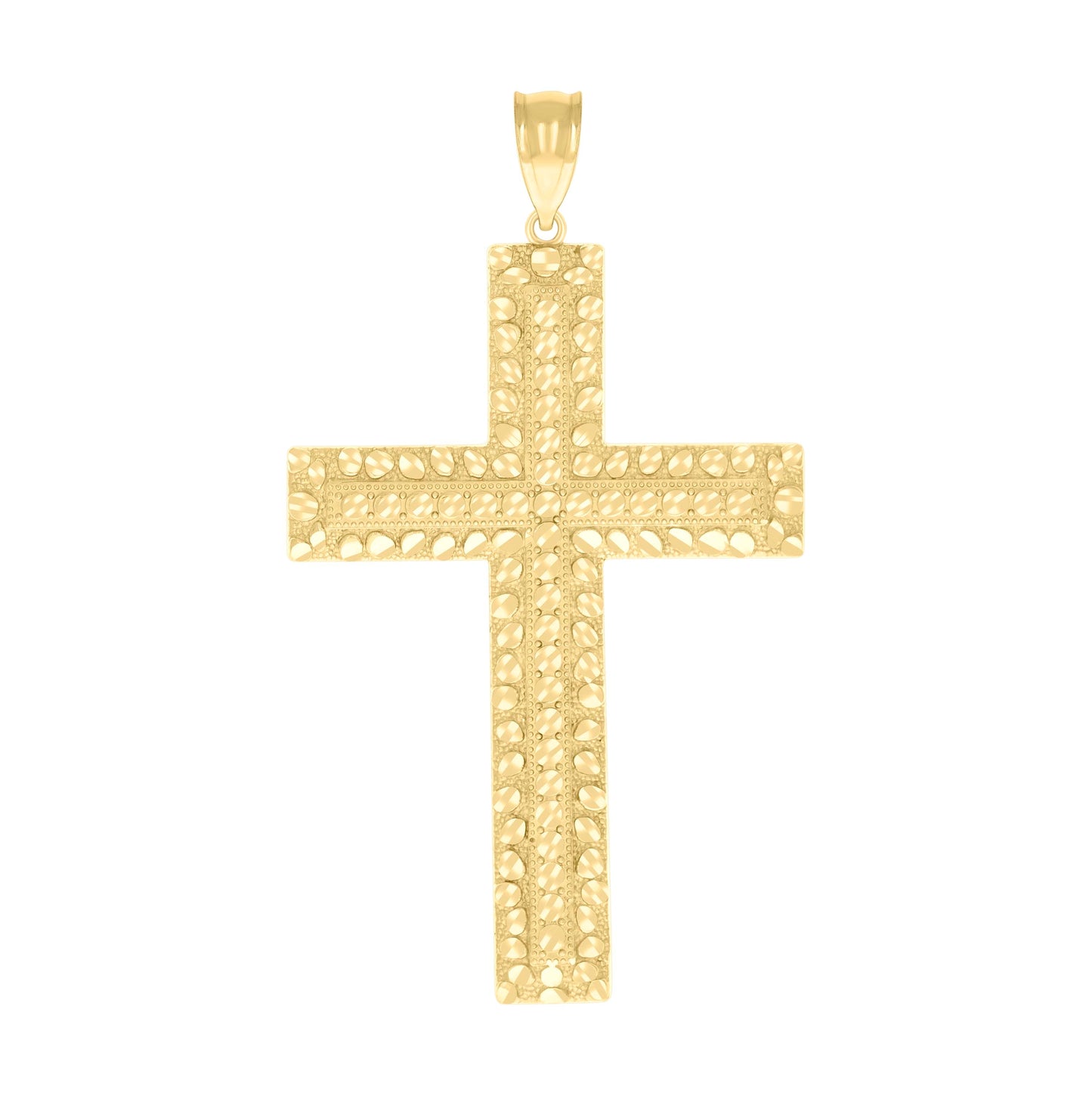 10K Yellow Gold Mens Nugget Cross Religious Charm Pendant