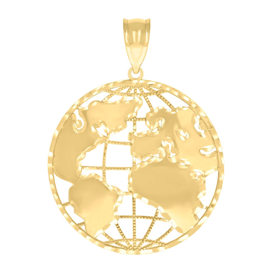 10K Yellow Gold Mens World Map Charm Pendant
