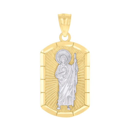 10K Two-tone Gold Mens St. Jude Religious Charm Pendant