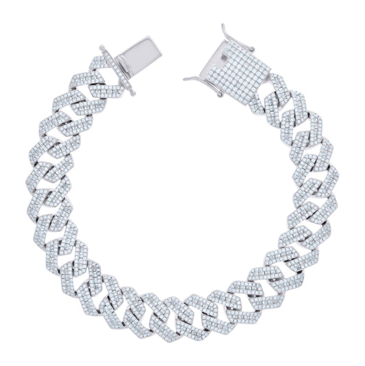 Sterling Silver Baguette Round Cubic-Zirconia Fancy Cuban Bracelet Size 8.5 Inches