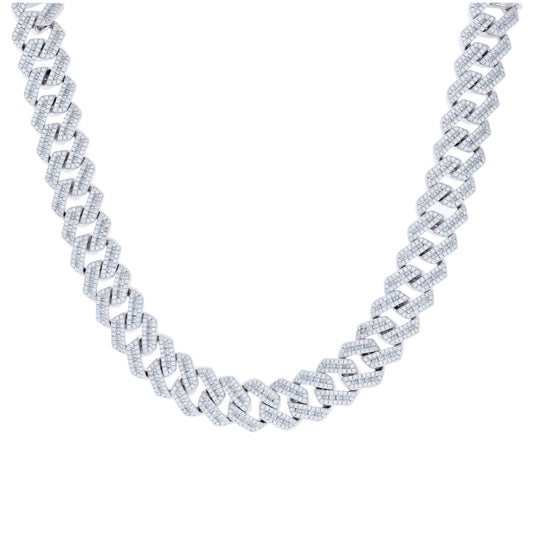 Sterling Silver Baguette Round Cubic-Zirconia Fancy Cuban Necklace