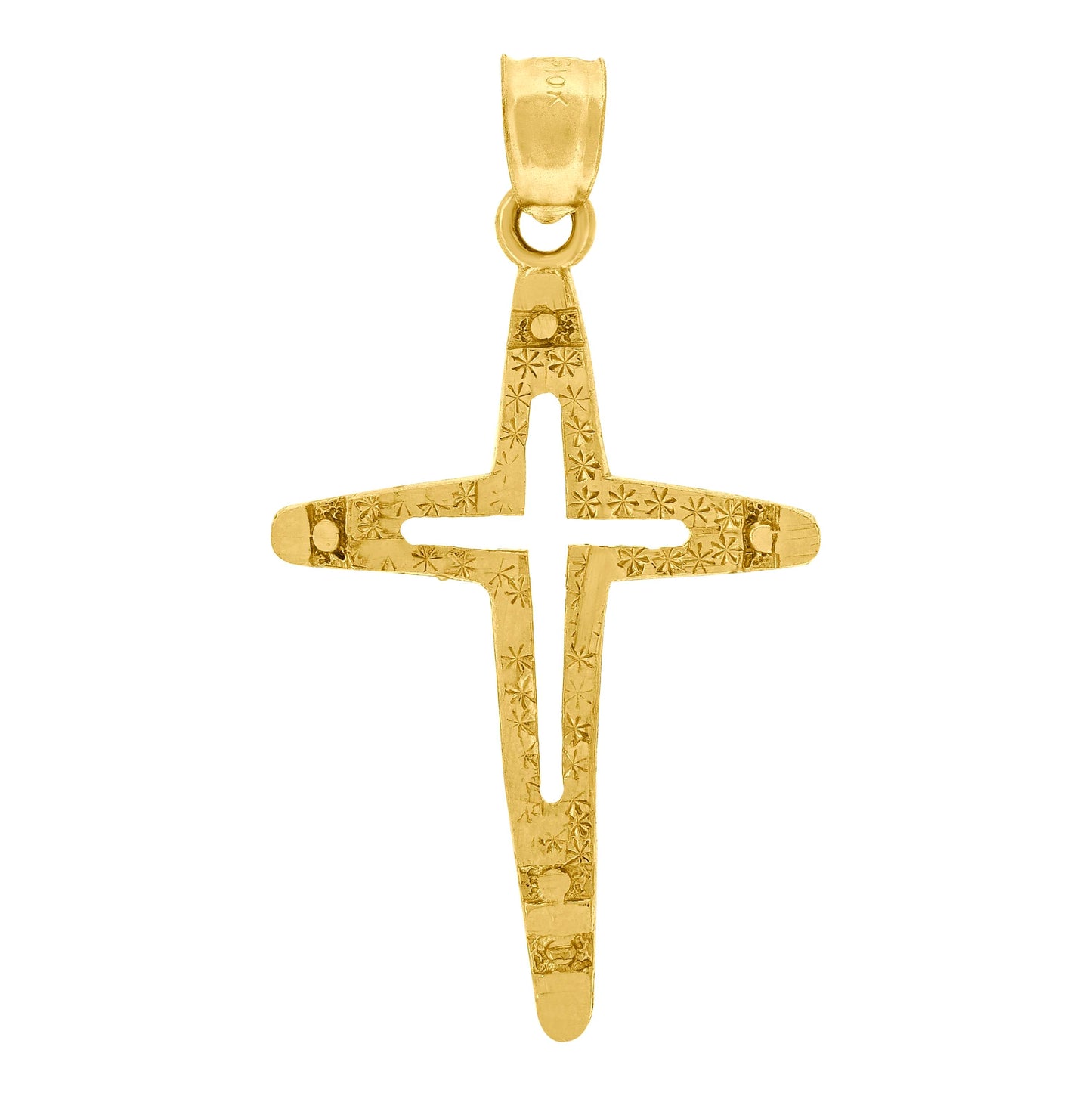 10K Yellow Gold Mens Women Textured Cross Religious Charm Pendant