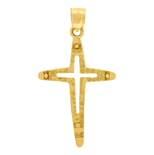 10K Yellow Gold Mens Women Textured Cross Religious Charm Pendant