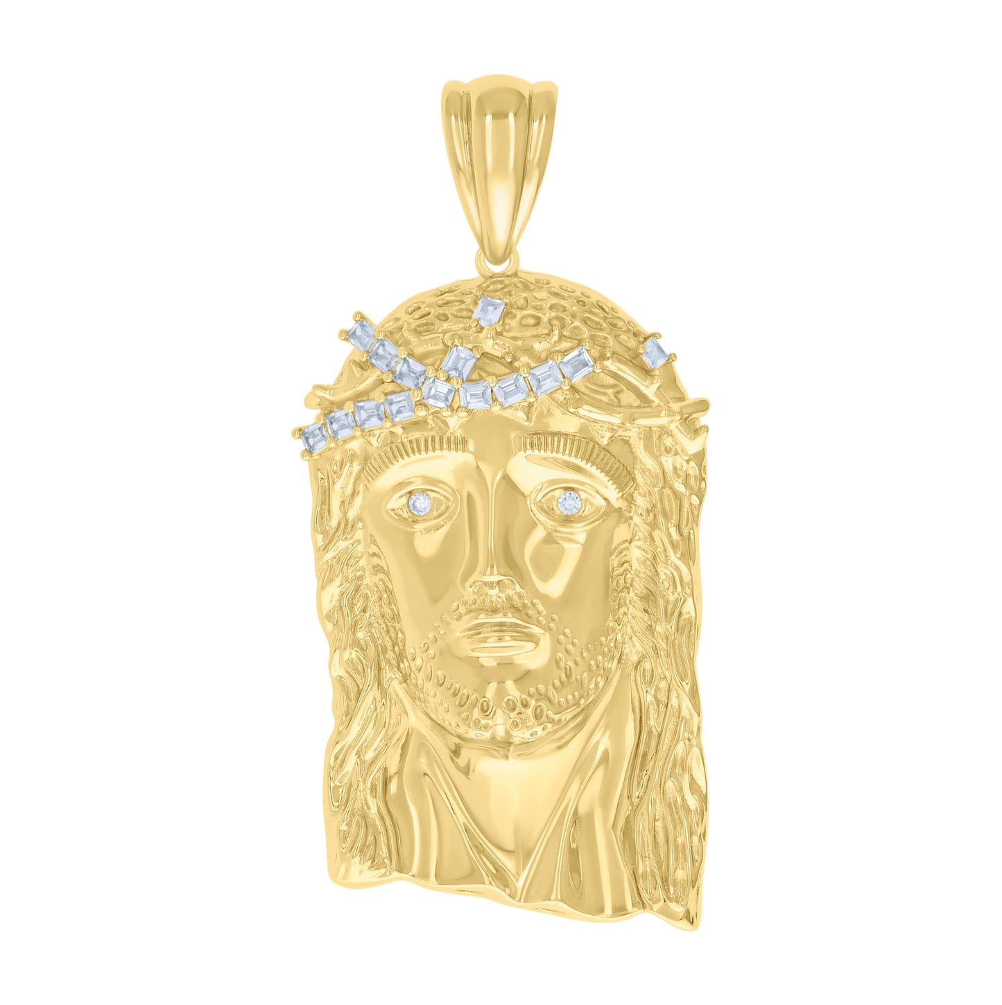 Sterling Silver Mens Baguette Round Cubic-Zirconia Jesus Religious Charm Pendant