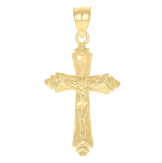10K Yellow Gold Unisex Textured Crucifix Cross Religious Charm Pendant
