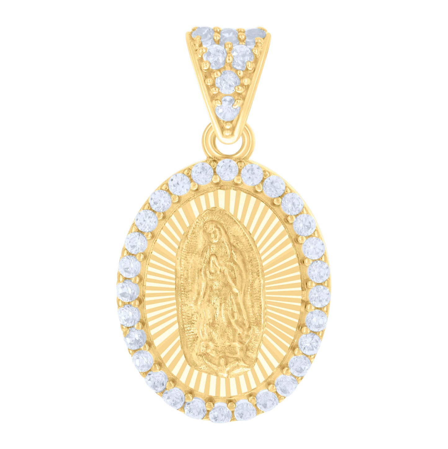 10K Yellow Gold Womens Cubic-Zirconia Oval Guadalupe Religious Charm Pendant