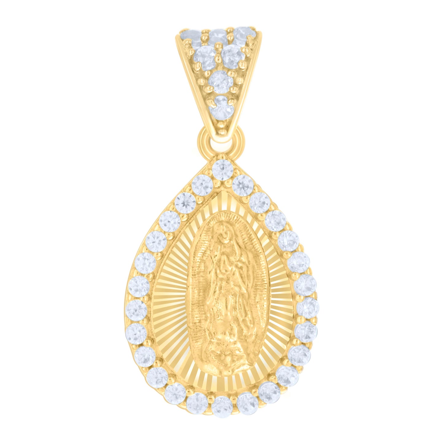 10K Yellow Gold Womens Cubic-Zirconia Tear Drop Guadalupe Religious Charm Pendant