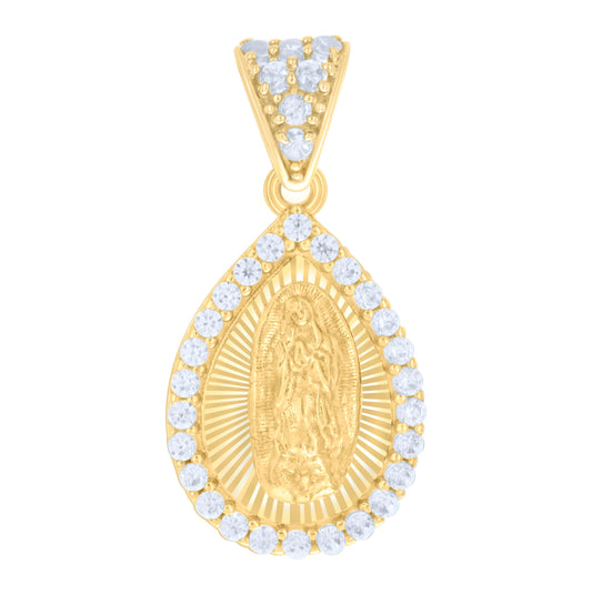 10K Yellow Gold Womens Cubic-Zirconia Tear Drop Guadalupe Religious Charm Pendant