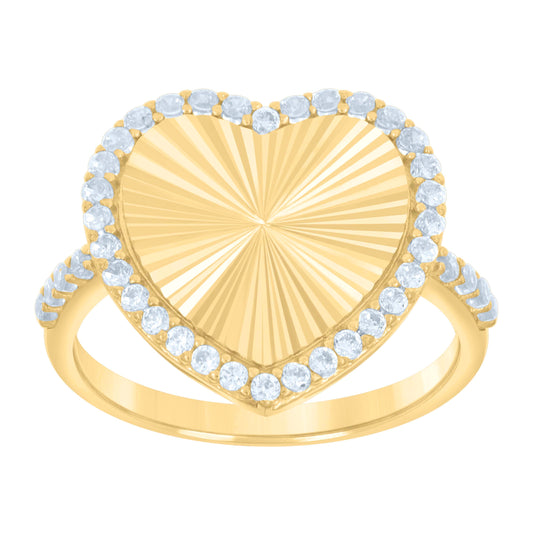 10K Yellow Gold Womens Cubic-Zirconia Heart Ring