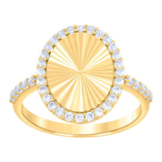 10K Yellow Gold Womens Cubic-Zirconia Oval Fashion Ring