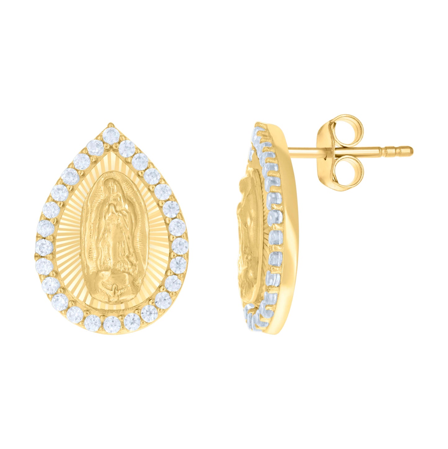 10K Yellow Gold Womens Cubic-Zirconia Tear Drop Guadalupe Religious Stud Earrings