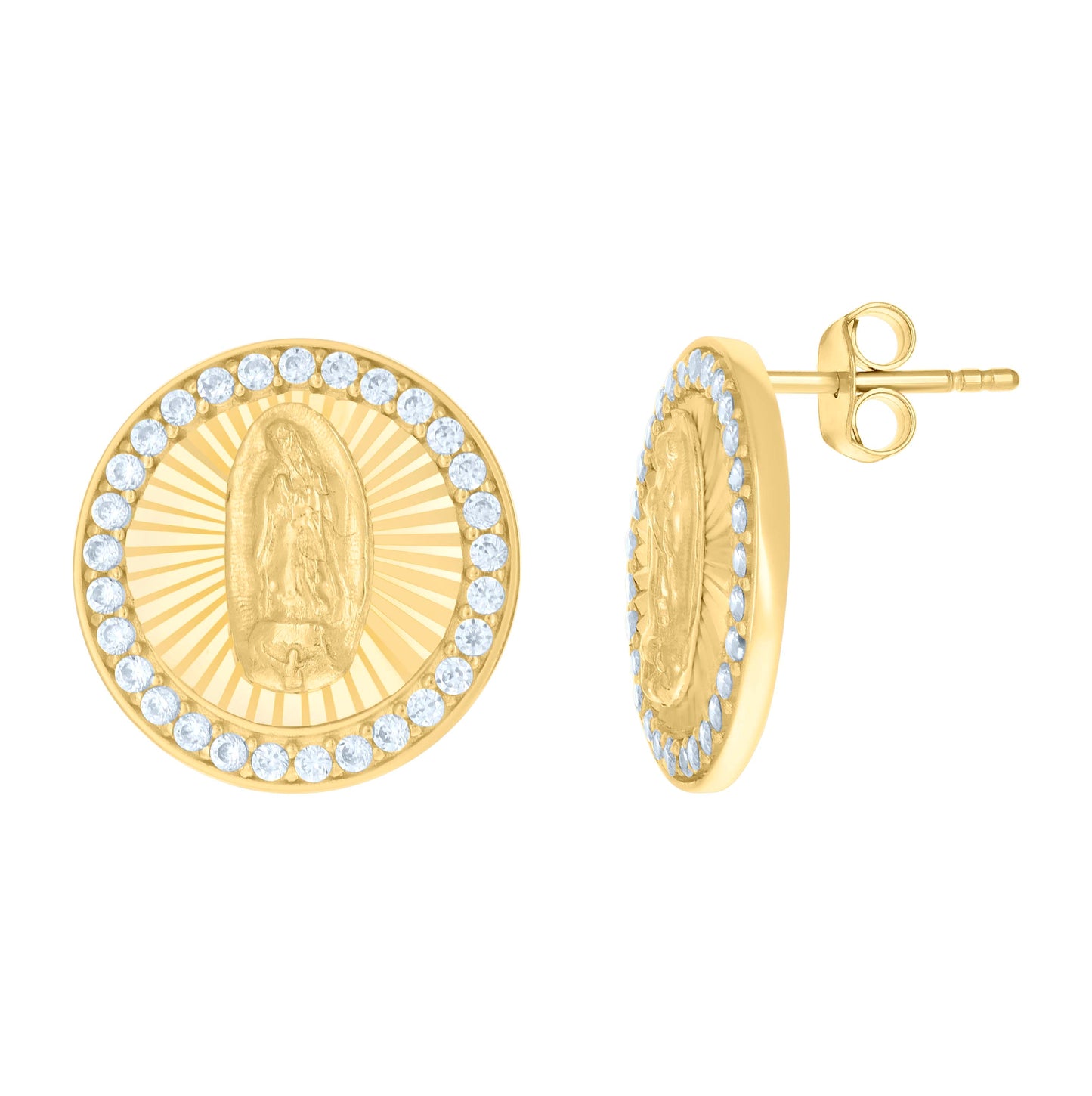 10K Yellow Gold Womens Cubic-Zirconia Guadalupe Religious Stud Earrings