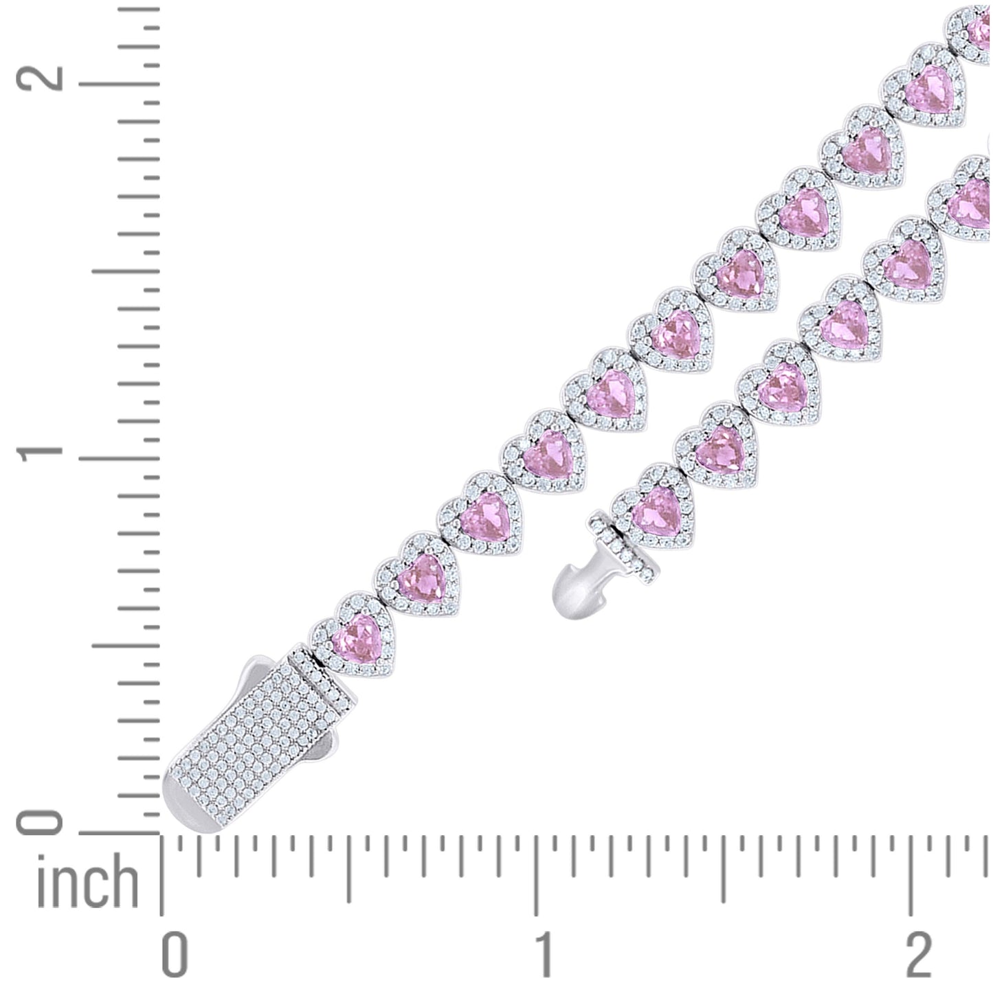 Sterling Silver Womens White Pink Heart Round Cubic-Zirconia Hearts Link Bracelet Size 7 Inches