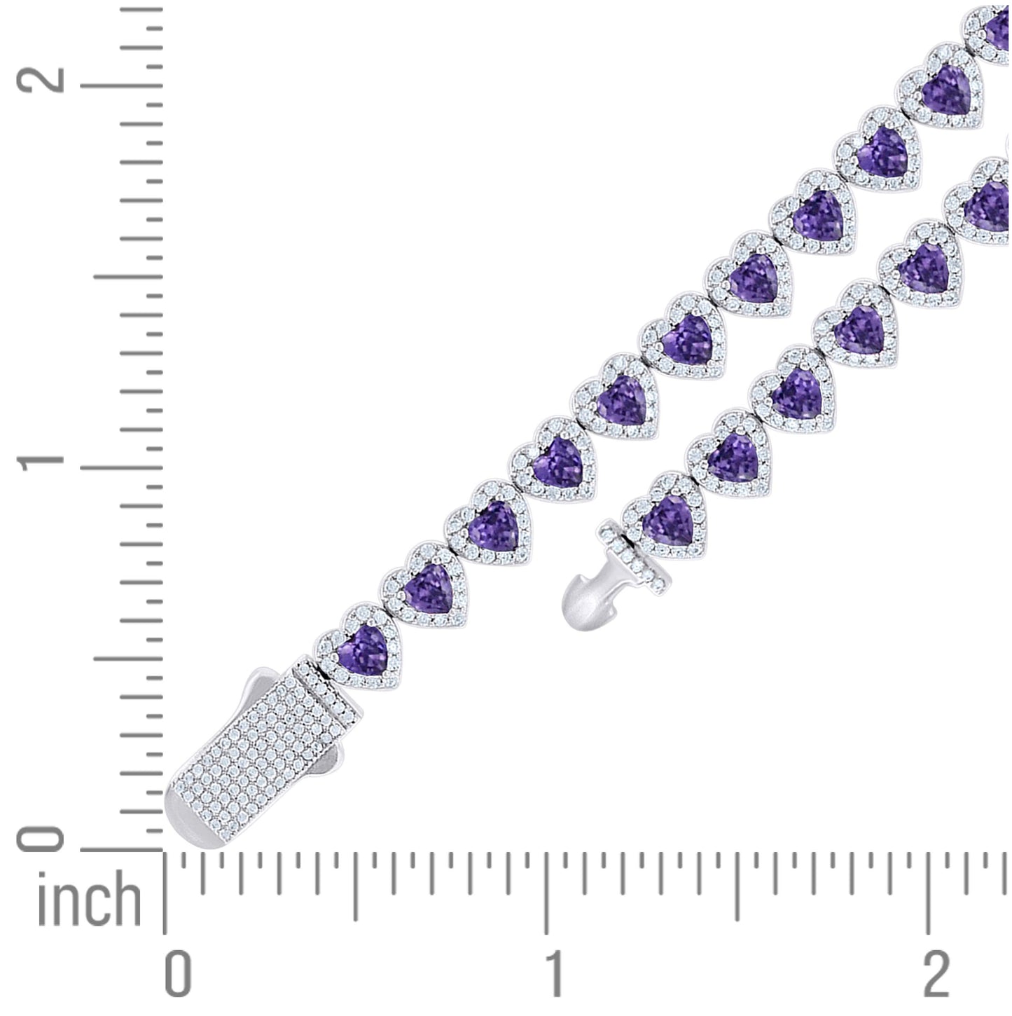 Sterling Silver Womens White Purple Heart Round Cubic-Zirconia Hearts Link Bracelet Size 7 Inches