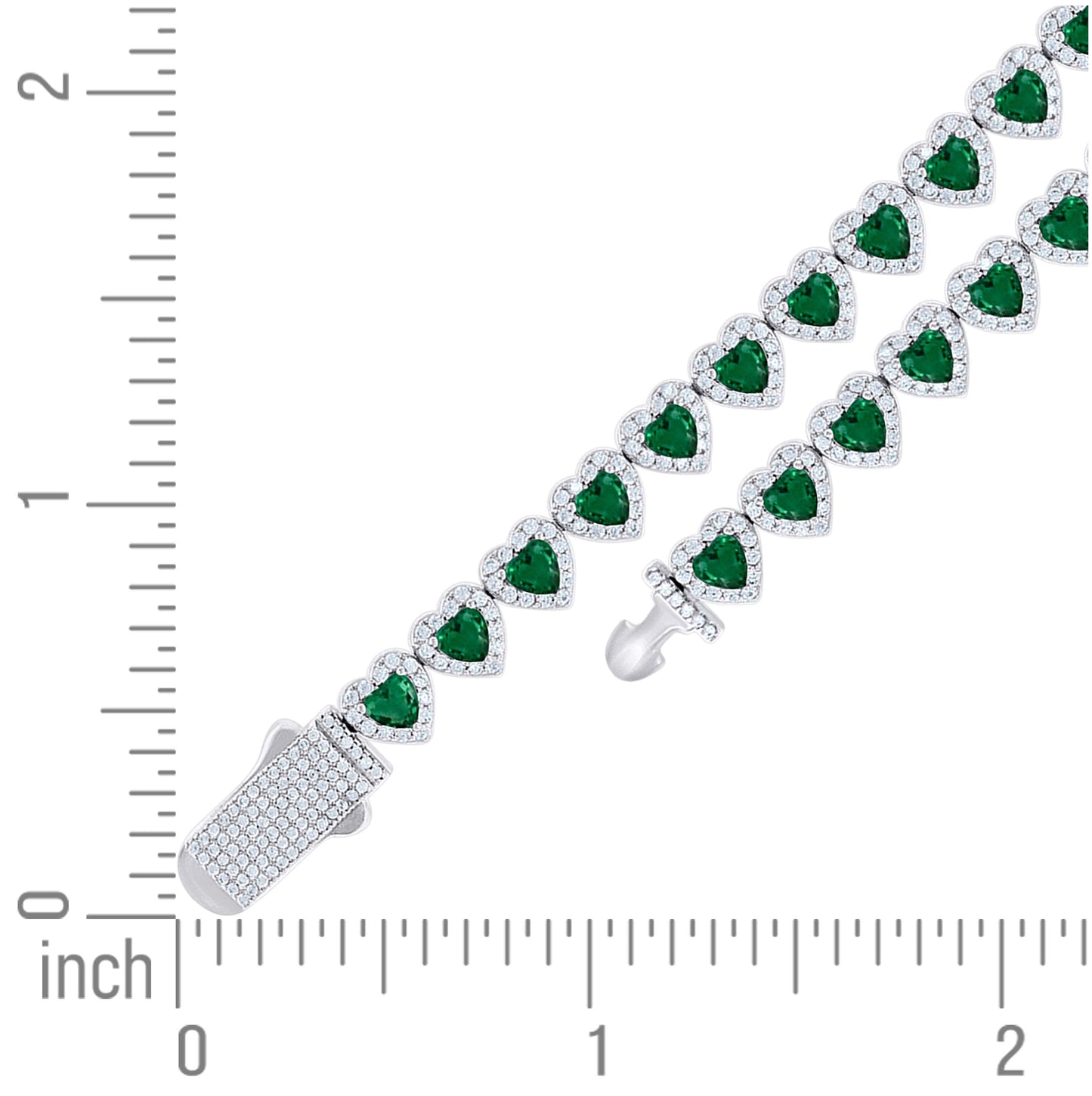 Sterling Silver Womens White Green Heart Round Cubic-Zirconia Hearts Link Bracelet Size 7 Inches