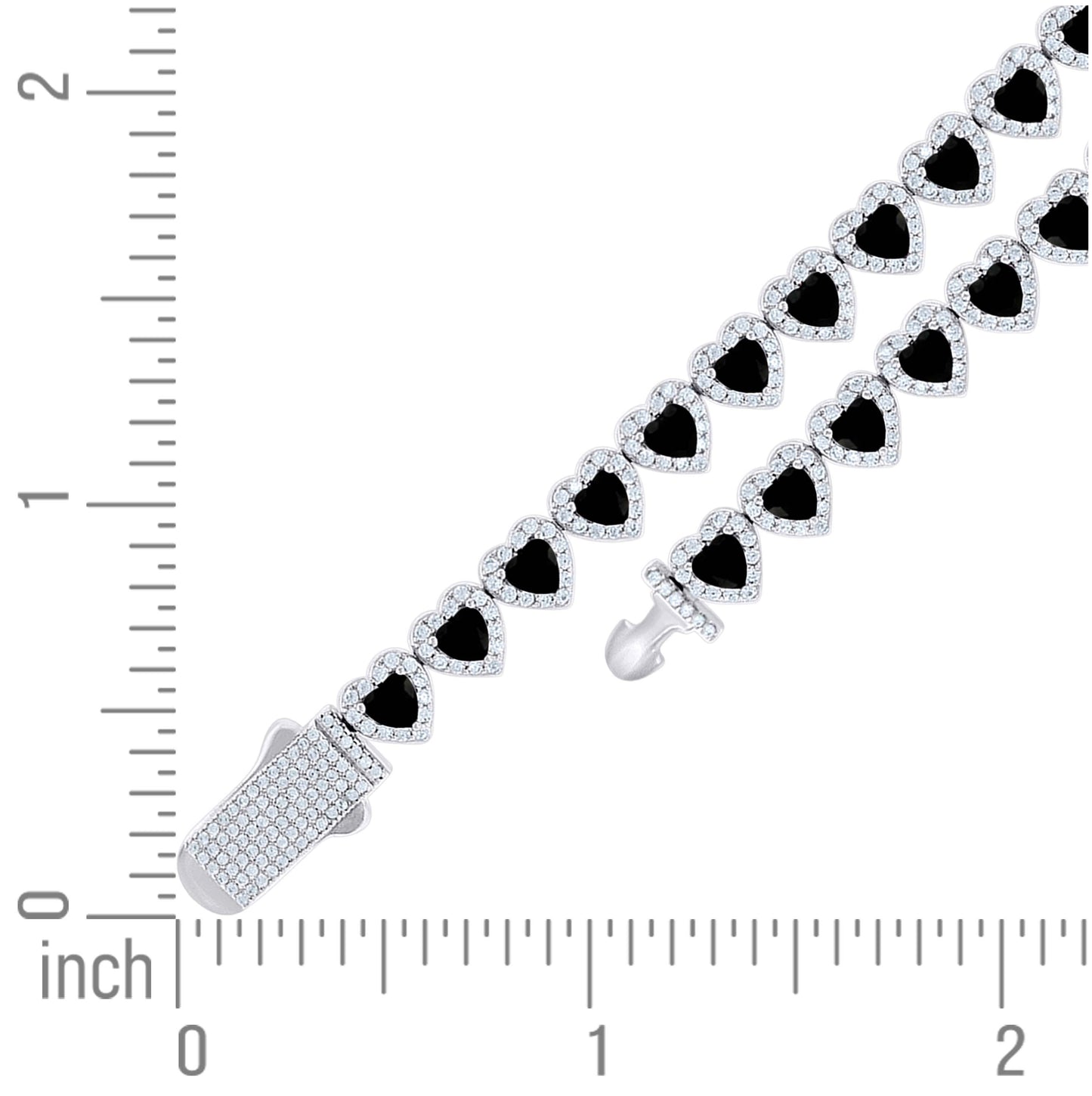 Sterling Silver Womens White Black Heart Round Cubic-Zirconia Hearts Link Bracelet Size 7 Inches