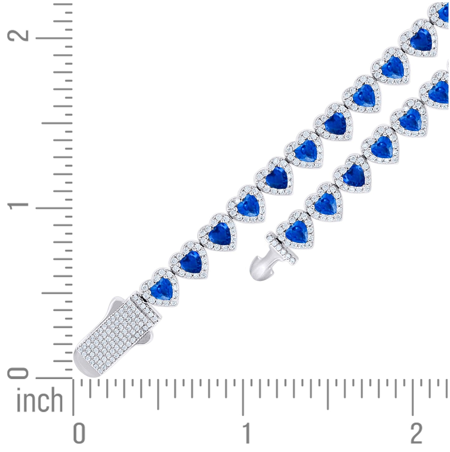 Sterling Silver Womens White Blue Heart Round Cubic-Zirconia Hearts Link Bracelet Size 7 Inches