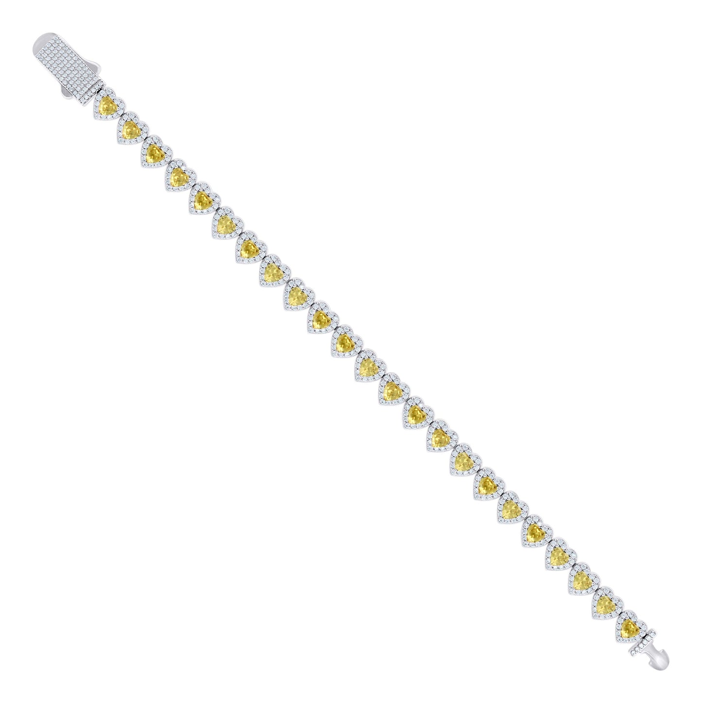 Sterling Silver Womens White Yellow Heart Round Cubic-Zirconia Hearts Link Bracelet Size 7 Inches