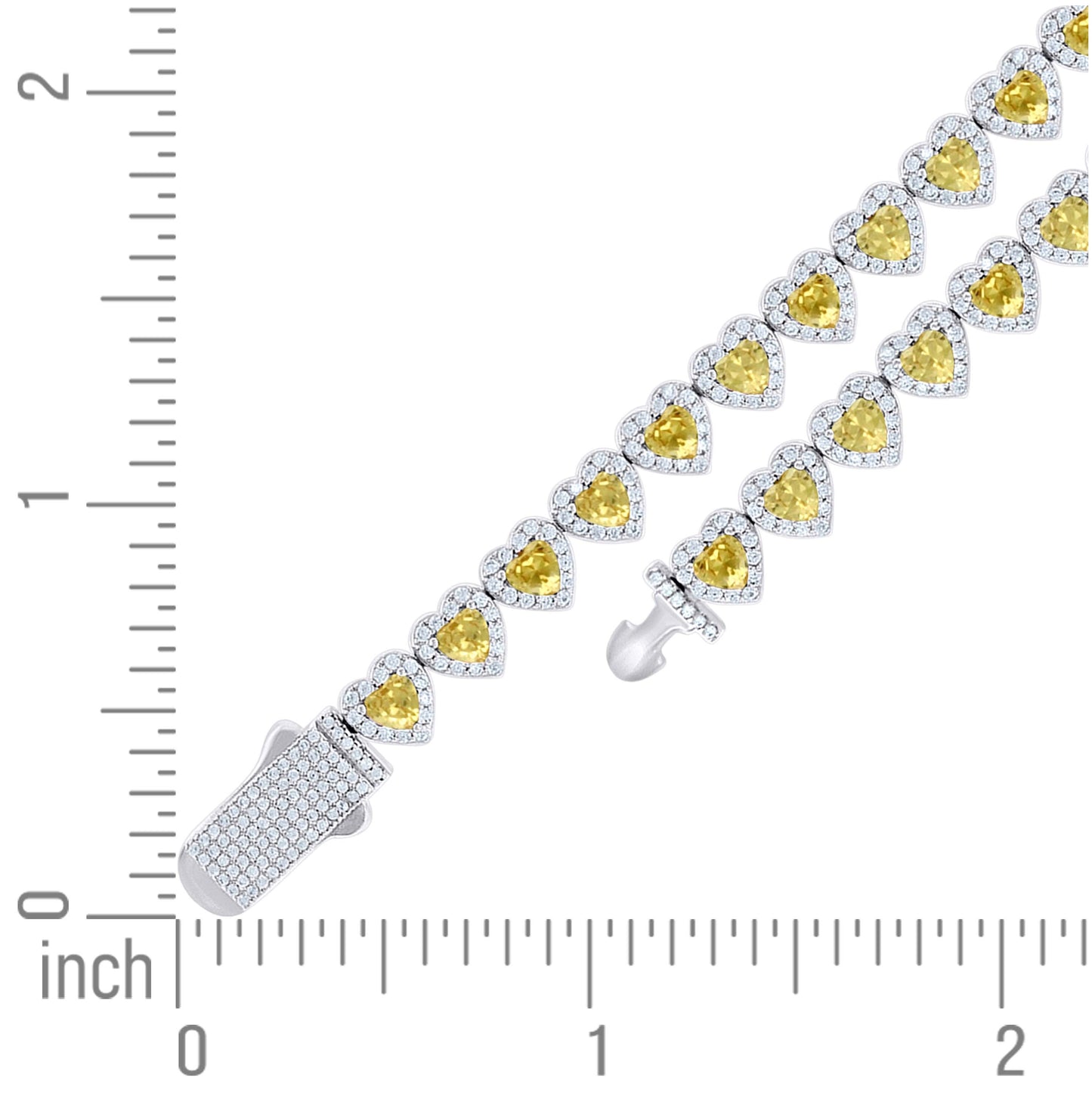 Sterling Silver Womens White Yellow Heart Round Cubic-Zirconia Hearts Link Bracelet Size 7 Inches