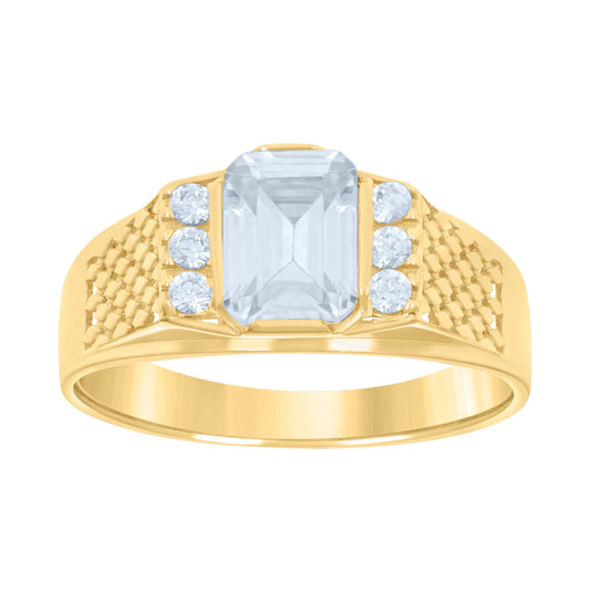 10K Yellow Gold Womens Emerald Round Cubic-Zirconia Fashion Ring