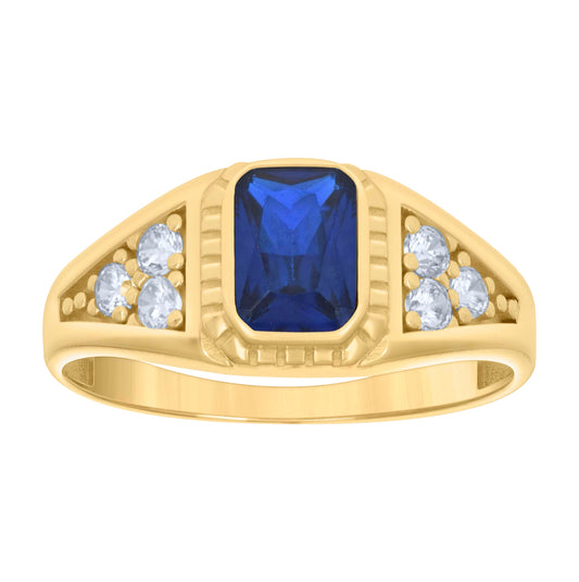 10K Yellow Gold Womens Blue White Emerald Round Cubic-Zirconia Fashion Ring