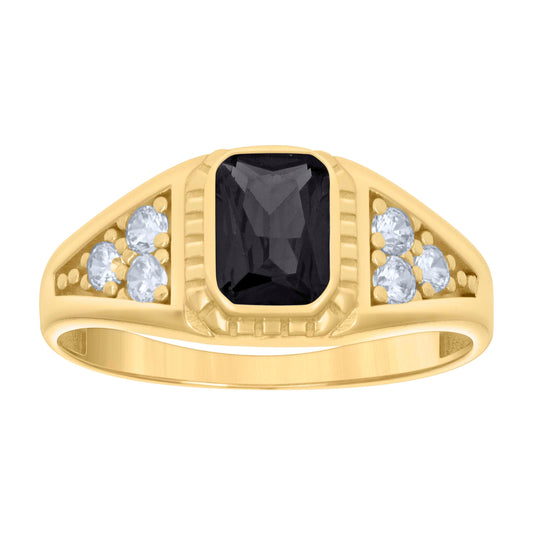 10K Yellow Gold Womens Black White Emerald Round Cubic-Zirconia Fashion Ring
