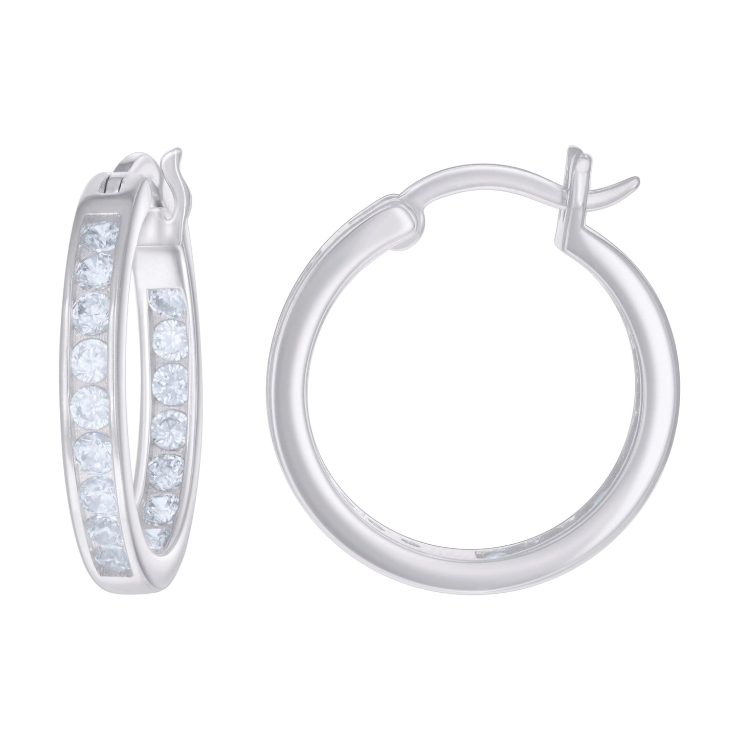 Sterling Silver Or Yellow-Tone Womens Cubic-Zirconia Inside-Out Hoop Earrings