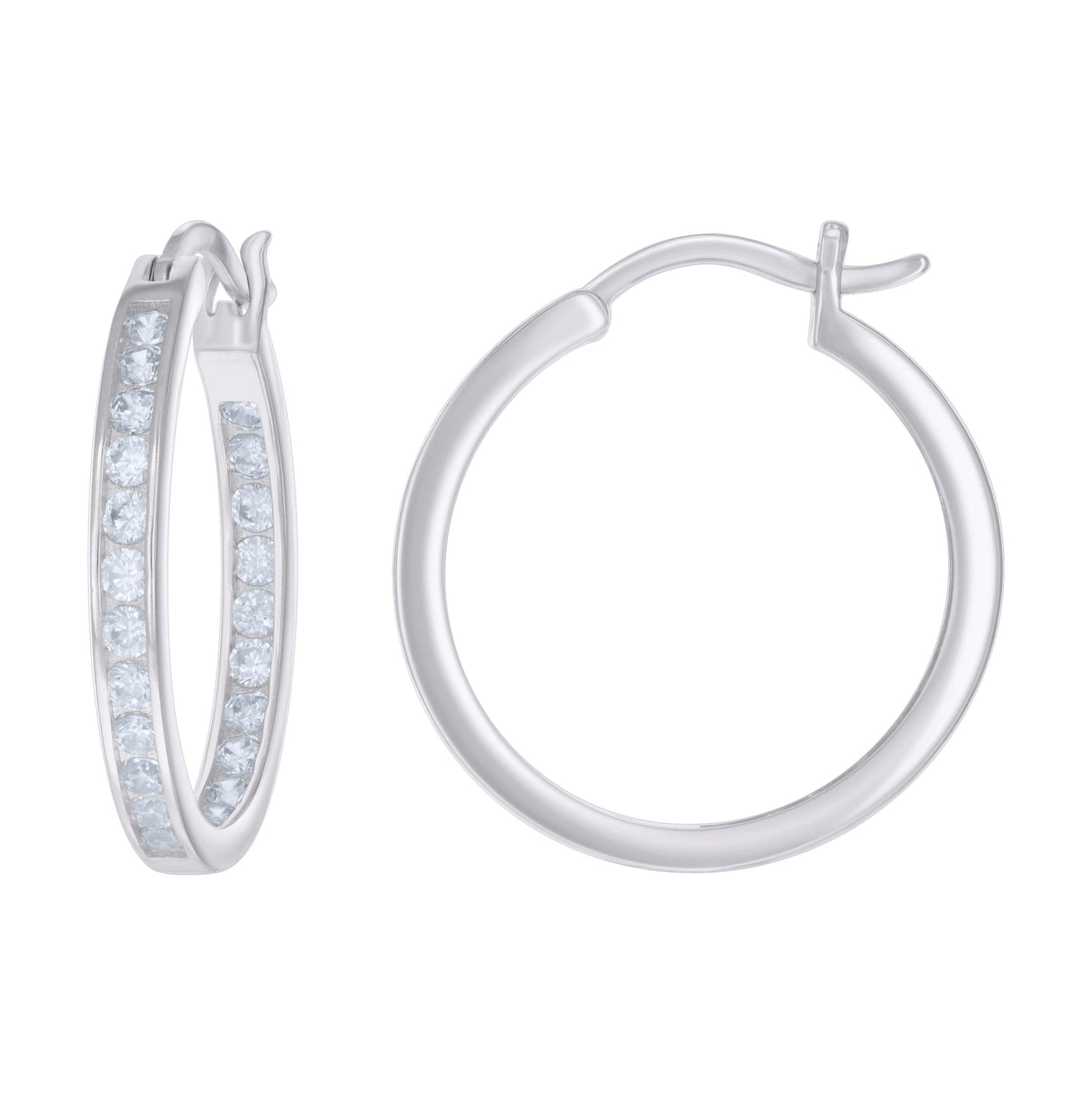 Sterling Silver Or Yellow-Tone Womens Cubic-Zirconia Inside-Out Hoop Earrings