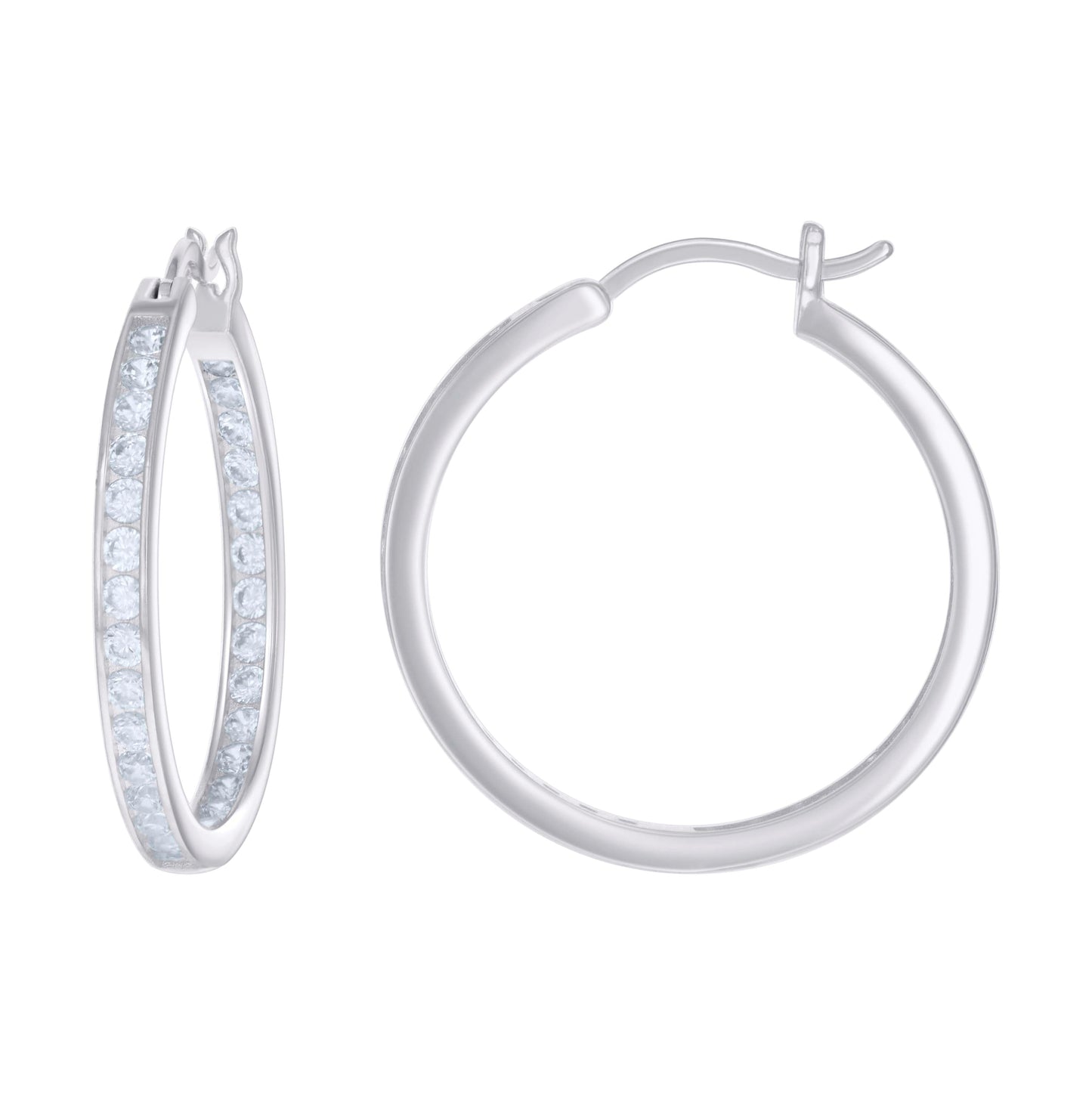 Sterling Silver Or Yellow-Tone Womens Cubic-Zirconia Inside-Out Hoop Earrings
