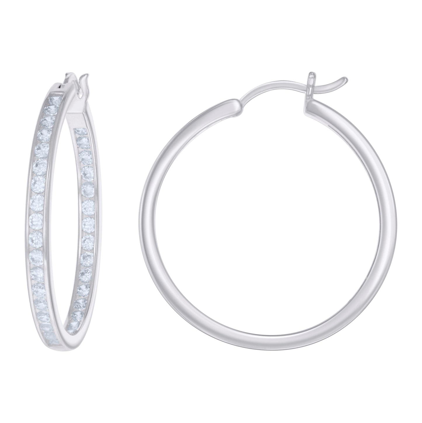 Sterling Silver Or Yellow-Tone Womens Cubic-Zirconia Inside-Out Hoop Earrings