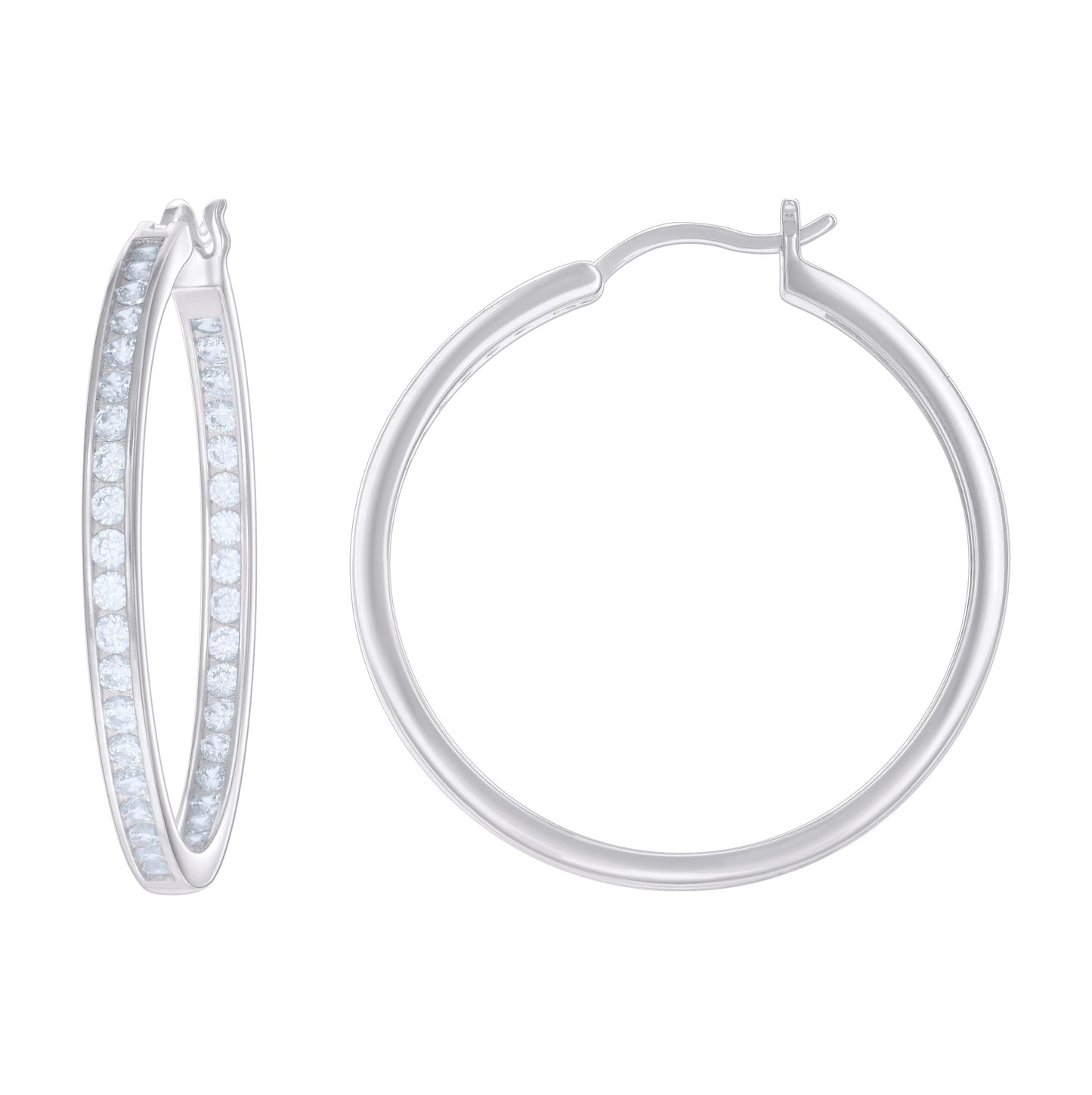 Sterling Silver Or Yellow-Tone Womens Cubic-Zirconia Inside-Out Hoop Earrings