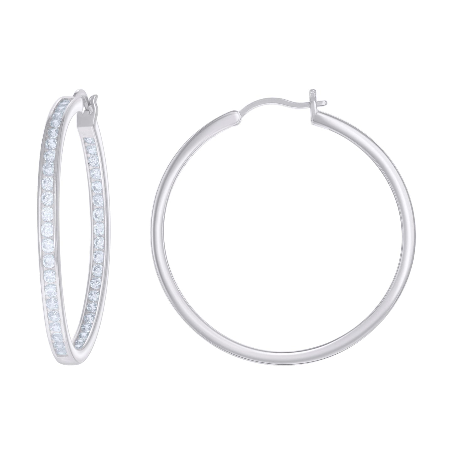 Sterling Silver Or Yellow-Tone Womens Cubic-Zirconia Inside-Out Hoop Earrings