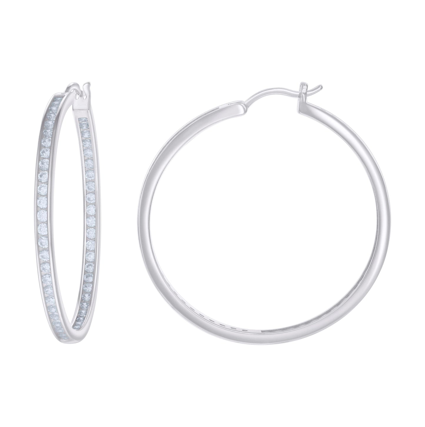 Sterling Silver Or Yellow-Tone Womens Cubic-Zirconia Inside-Out Hoop Earrings