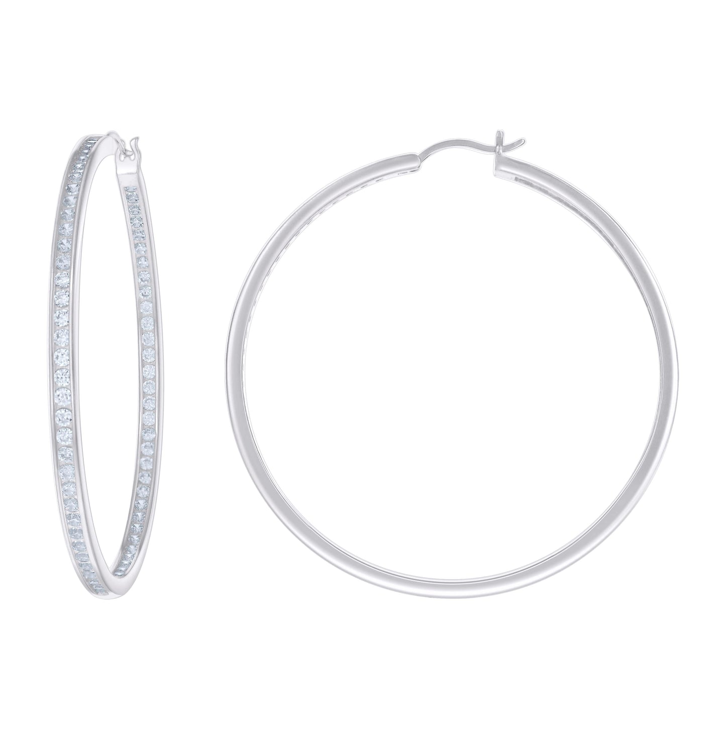 Sterling Silver Or Yellow-Tone Womens Cubic-Zirconia Inside-Out Hoop Earrings