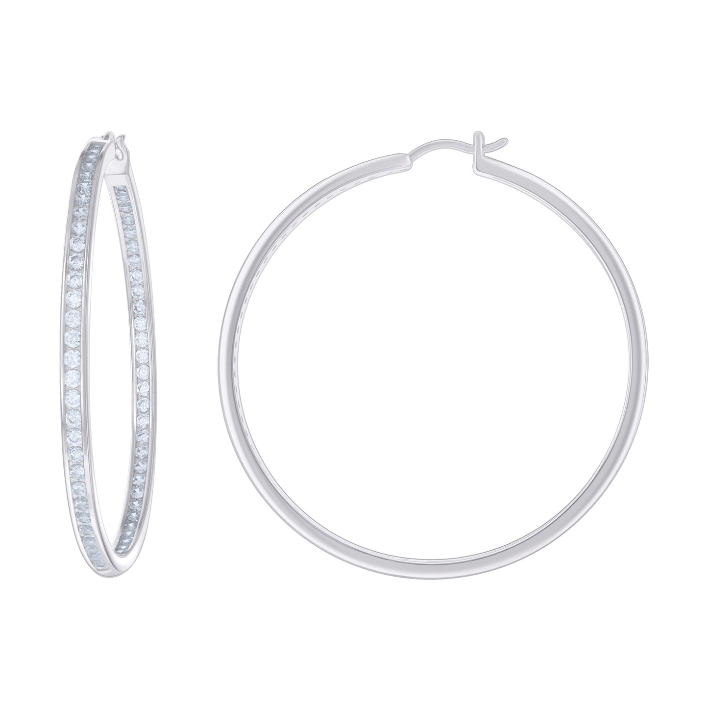 Sterling Silver Or Yellow-Tone Womens Cubic-Zirconia Inside-Out Hoop Earrings