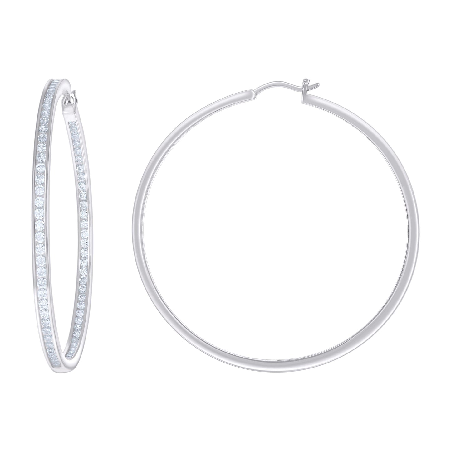 Sterling Silver Or Yellow-Tone Womens Cubic-Zirconia Inside-Out Hoop Earrings