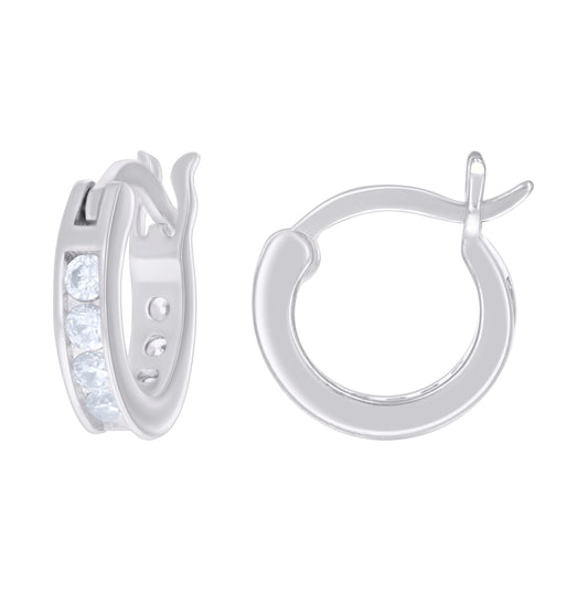 Sterling Silver Or Yellow Tone Womens Cubic-Zirconia Single Row Cubic Zirconia Hoop Earrings