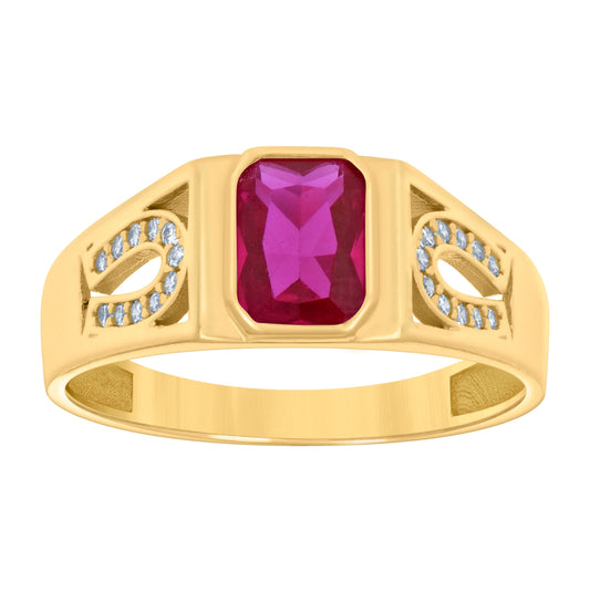 10K Yellow Gold Womens Pink White Emerald Round Cubic-Zirconia Horseshoe Sides Fashion Ring