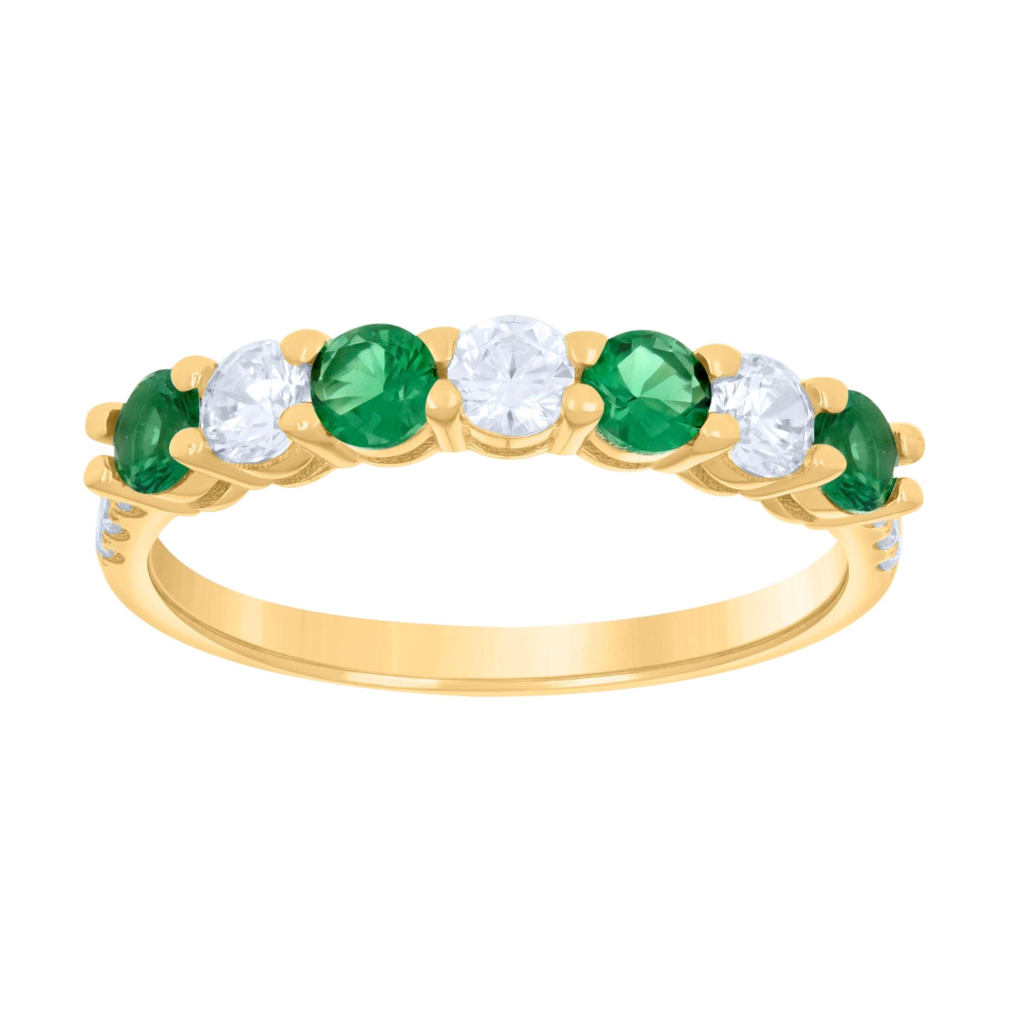 10K Yellow Gold Womens Green White Cubic-Zirconia Eternity Band Ring