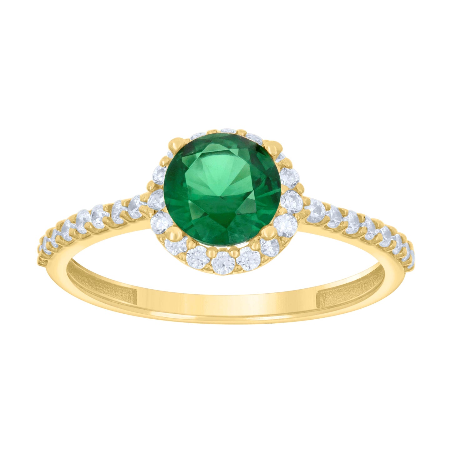 10K Yellow Gold Womens Green White Cubic-Zirconia Fashion Ring
