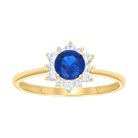 10K Yellow Gold Womens Blue White Cubic-Zirconia Flower Fashion Ring