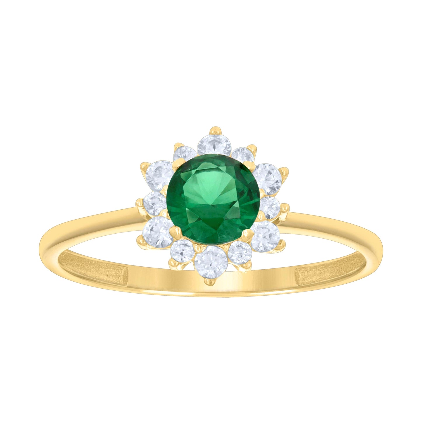 10K Yellow Gold Womens Green White Cubic-Zirconia Flower Fashion Ring
