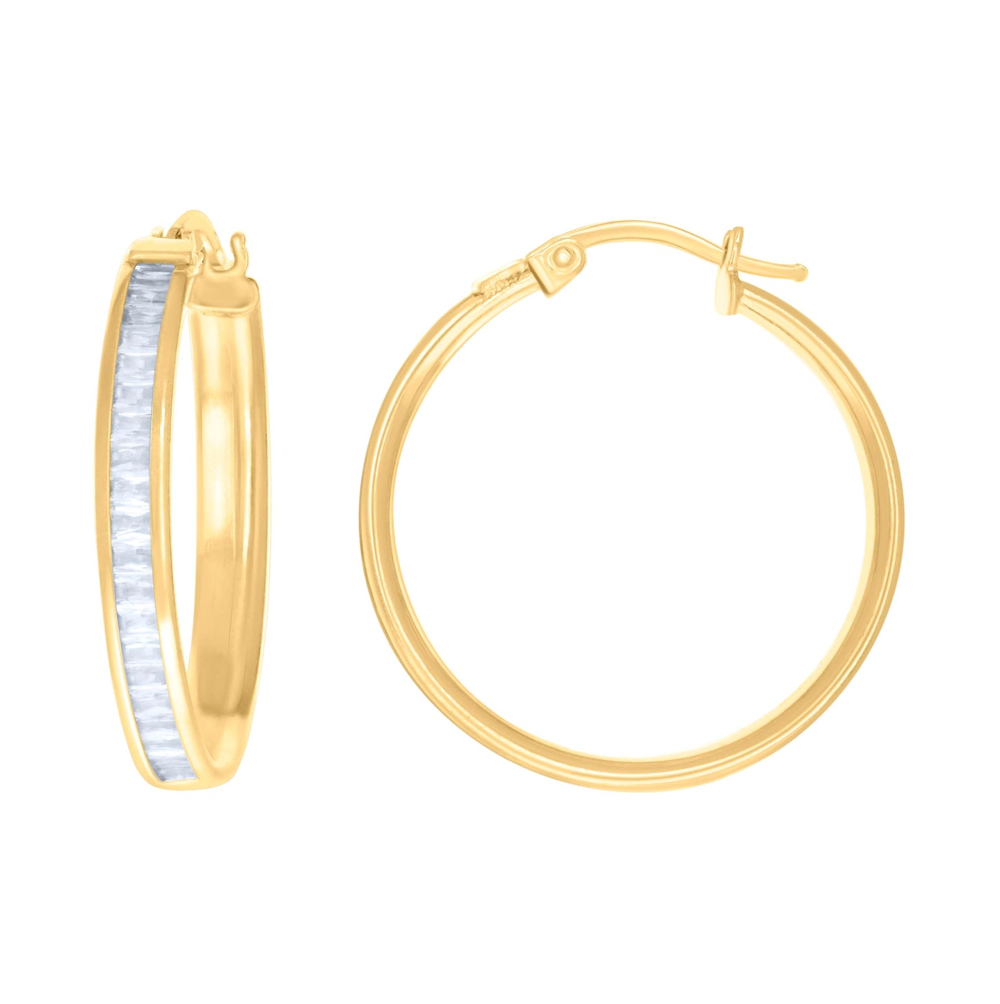 10K Yellow Gold Womens Baguette Cubic-Zirconia Fashion Hoops Huggies Earrings