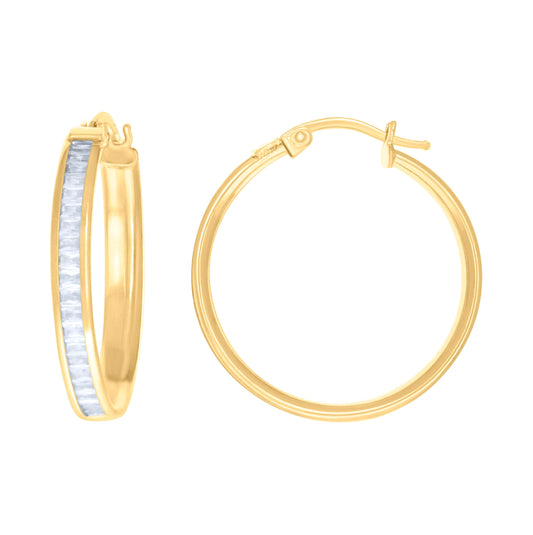 10K Yellow Gold Womens Baguette Cubic-Zirconia Fashion Hoops Huggies Earrings