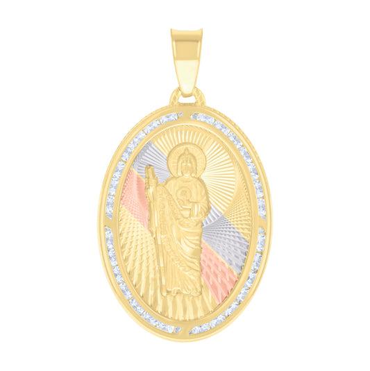 10K Tri-Color Gold Mens Oval St. Jude Religious Charm Pendant