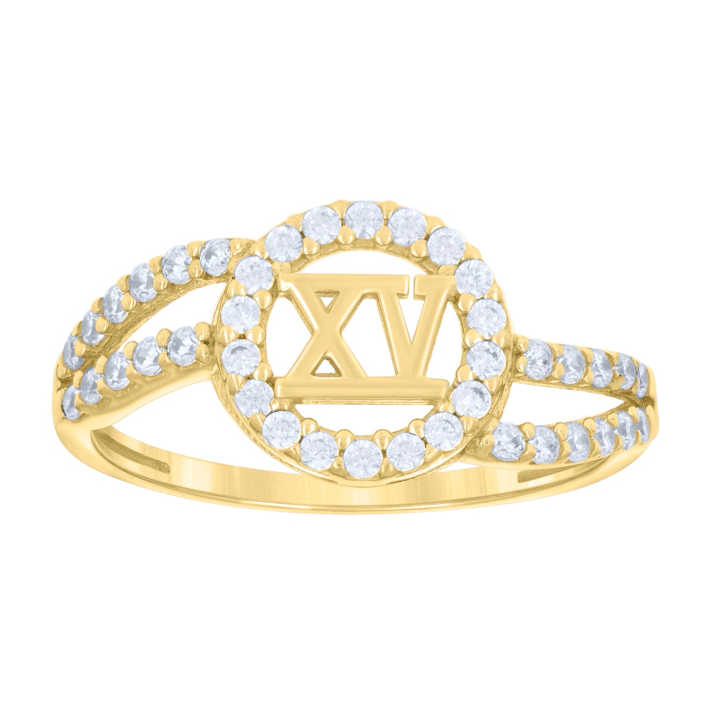 10K Yellow Gold Womens Cubic-Zirconia 15 Quinceanera Ring