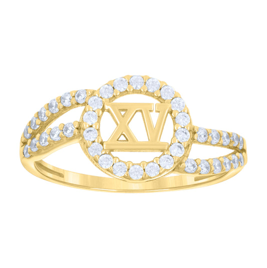 10K Yellow Gold Womens Cubic-Zirconia 15 Quinceanera Ring