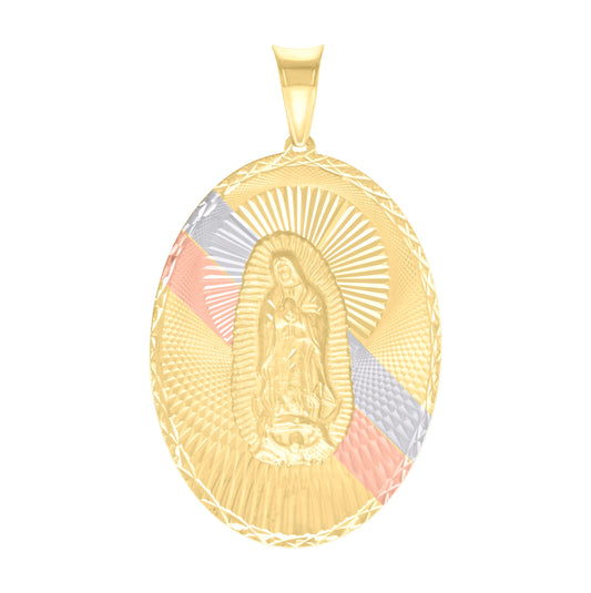 10K Tri-Color Gold Mens Oval Guadalupe Religious Charm Pendant